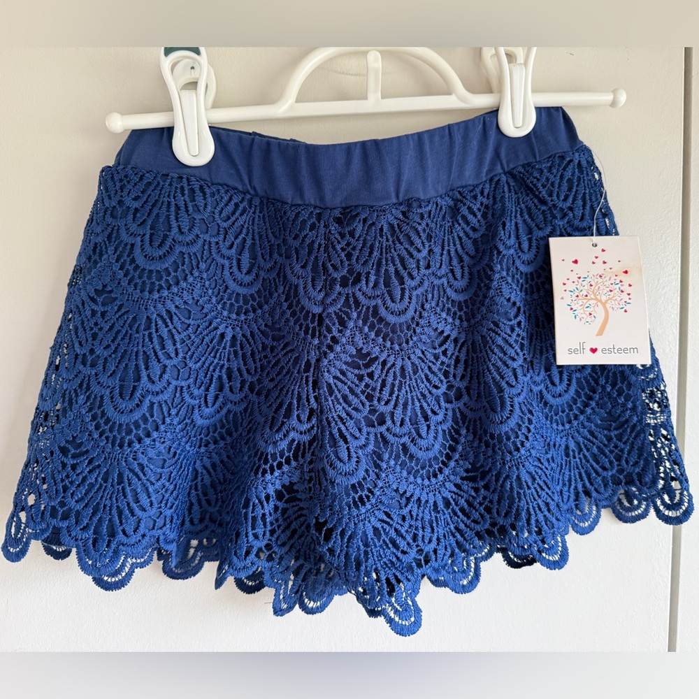 NWT girls Royal Blue lined Crochet Shorts, MSRP $24, sz 8